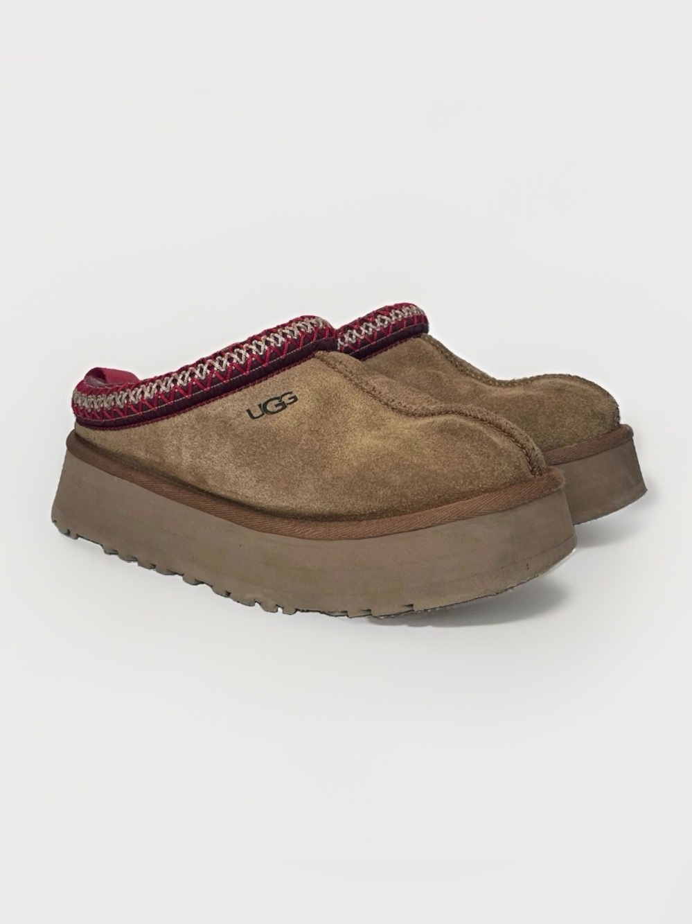 UGG Tazz Platform Slippers Clogs Chestnut Brown Suede Women's Size 6